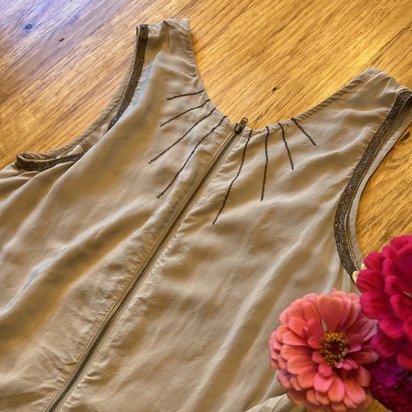 Anthropology, 100% Silk, Light Tan/Cream/Pink/&Bronze, Shift Dress, Sz. L - Picture 5 of 11